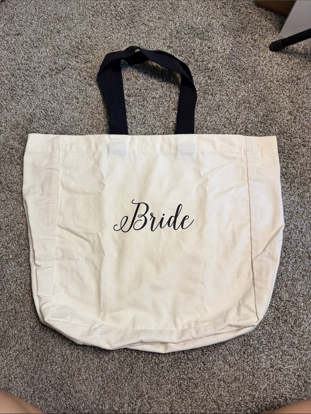 Cream Canvas 'Bride' Tote with Black Handles